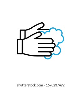 Hands Wash With Soap Icon Vector. Outline Hand Washing With Soap Sign. Isolated Contour Symbol Illustration.