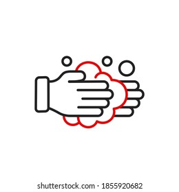 Hands wash with soap icon vector. Outline hands wash with soap Sign. Isolated contour symbol illustration.