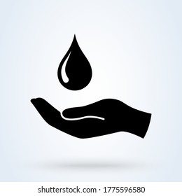 Hands Wash With water Icon Vector. Outline Hands Wash With drop Sign. Isolated Contour Symbol Illustration