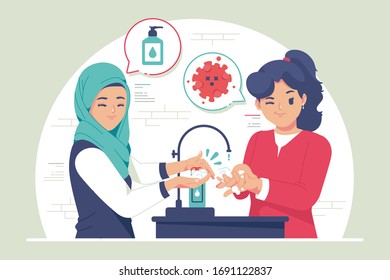 hands washing concept flat design illustration 