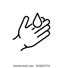 Icono de lavado de manos. Pictograma para web. Icono de línea. Aislado sobre fondo blanco. Vector eps10. El agua arroja sobre las manos.
