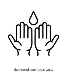 Hands washing flat icon. Pictogram for web. Line stroke. Isolated on white background. Vector eps10. Water stream on the hands.