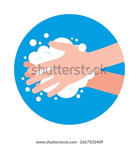 Hands washing illustration with soap and bubbles. Handwashing sign.
