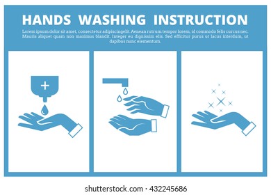 Hands washing medical instruction. Care to hygiene instruction and wash hand sanitary of instruction. Vector illustration