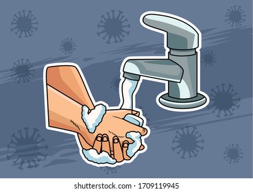 hands washing prevention method covid19 pandemic vector illustration design