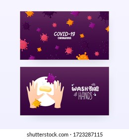 Hands washing with soap coronavirus protection banners. Vector backgrounds for healthcare medical 2020 pandemic design.