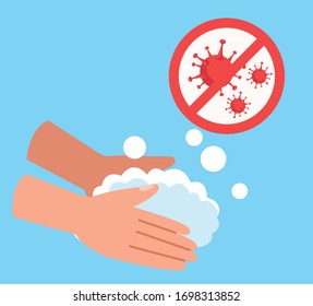 hands washing with stop covid19 signal vector illustration design