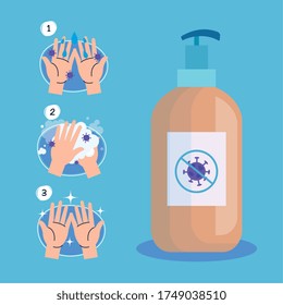 Hands washing technique using sanitizer design, Disinfects clean antibacterial and hygiene theme Vector illustration