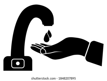 Hands washing under the faucet with sensor, thin line icon. Touch less water crane. Glyph icon. Motion water tap. Sterile surface. Automatic hand wash faucet icon. Vector illustration