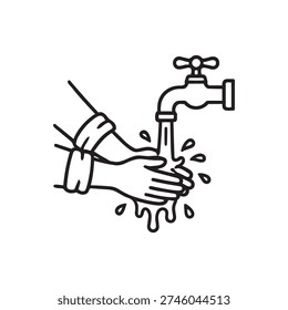 Hands washing under running water for wudu ablution ritual