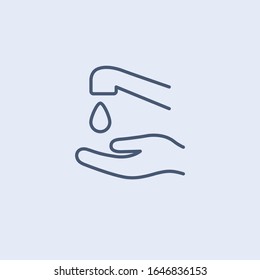 Hands washing vector icon, line thin outline hand cleaning hygiene  sign. Water drop flat design isolated on whitw background.