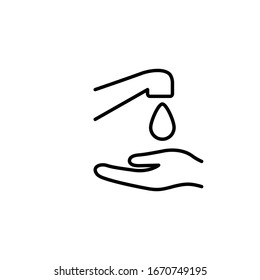 Hands washing vector icon set, line outline shape sign. Hand cleaning hygiene, virus protection concept. Water drop flat design isolated on white background.