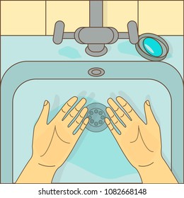 Hands washing vector illustration. Hygiene with soap and water.
