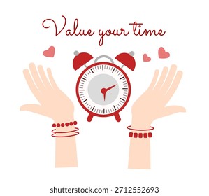 Manos con un reloj. El concepto de gestión del tiempo. Valora tu tiempo