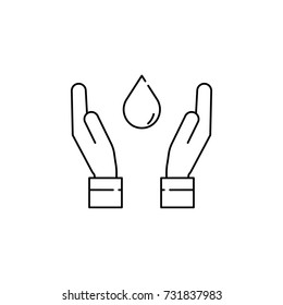 Hands with water drop icon on white background