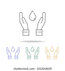 Hands with water drop icons. Element of ecology for mobile concept and web apps. Thin line  icon for website design and development, app development. Premium multicolor icons on white background