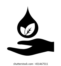 hands water drop plant leaf care eco bio icon simple black on white background