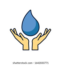 hands with water drops ecology vector illustration design