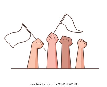 Hands waving flags in the air. rising up national flags