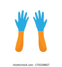 Hands wear rubber gloves icon isolated on white background. Concept infection and bacteria entering the body. Cartoon vector illustration.