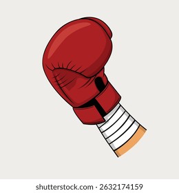 Hands wearing boxing gloves with white hand wrap. Vector design