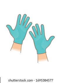 Hands wearing medical nitrile gloves. Coronavirus infection. Means of individual protection. Preventive measures. For your design