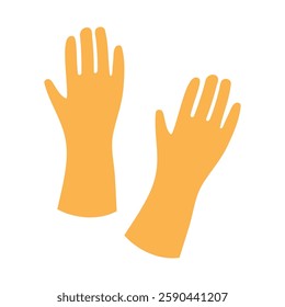 Hands wearing orange rubber gloves for household cleaning tasks and protection