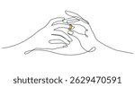 Hands with Wedding Ring One Line Art Drawing. Minimalistic Linear Illustration of Hand with Wedding Ring. One Line Vector Art for Modern Design. Not AI