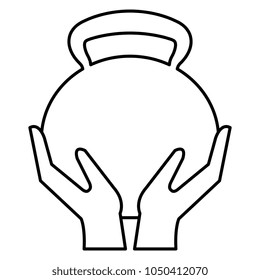 hands with weight lifting device icon