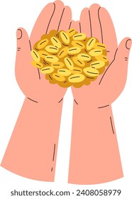 Hands With Wheat Grain Vector Illustration
