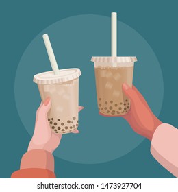 hands whis milk tea bubble shakes