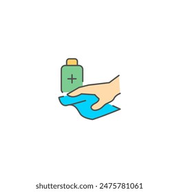 Hands wipe with medicine, Simple Vector Color Line Icons, Illustration.