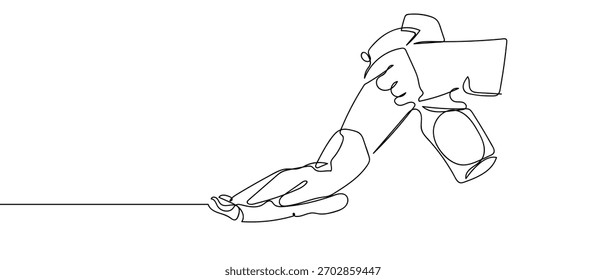 As mãos estão limpando, uma linha contínua. Design linear minimalista.