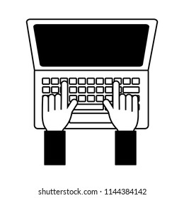 hands working in the keyboard laptop