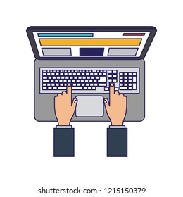 Hands working on laptop