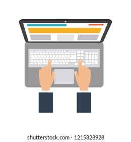 Hands working on laptop