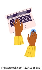 Hands working on laptop flt icon Online communication. Vector illustration