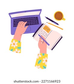 Hands working on laptop flt icon Online communication. Vector illustration