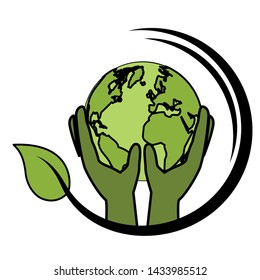 hands with world eco friendly environment vector illustration