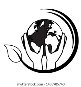 hands with world eco friendly environment vector illustration