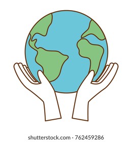 hands with world planet earth icon