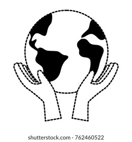 hands with world planet earth icon