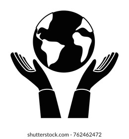 hands with world planet earth icon