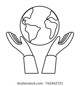 hands with world planet earth icon