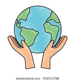 Globe Hands Doodle Earth Icon Handdrawn Stock Vector (Royalty Free ...