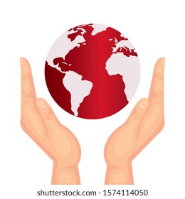 hands with world planet earth isolated icon vector illustration design