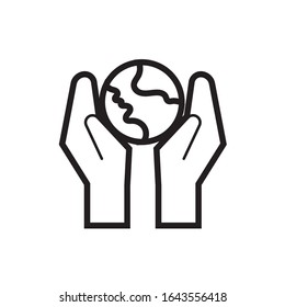 manos con diseño de ilustración vectorial de la línea terrestre mundial