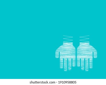 Hands are wrapped in white lines on a green tone background.