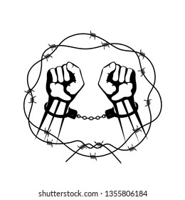 hands in a wreath of barbed wire