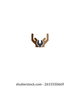 Hands with Wrench Logo Design with white background. 